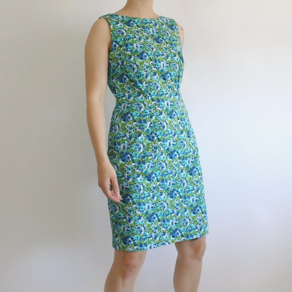 Vintage 90s y2k Does 70s Floral Print Midi Length Sheath Dress - Picture 1 of 9
